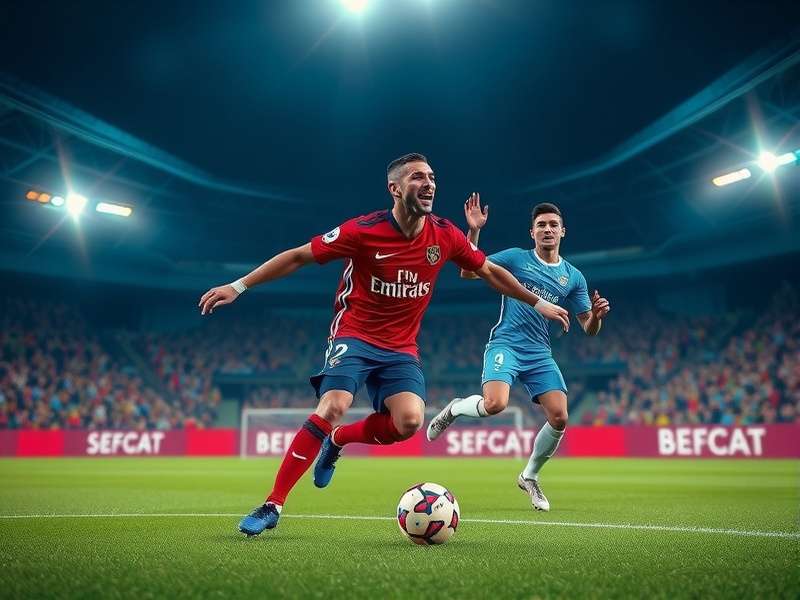 Panoramic view of a massive, modern football stadium filled with fans under lights