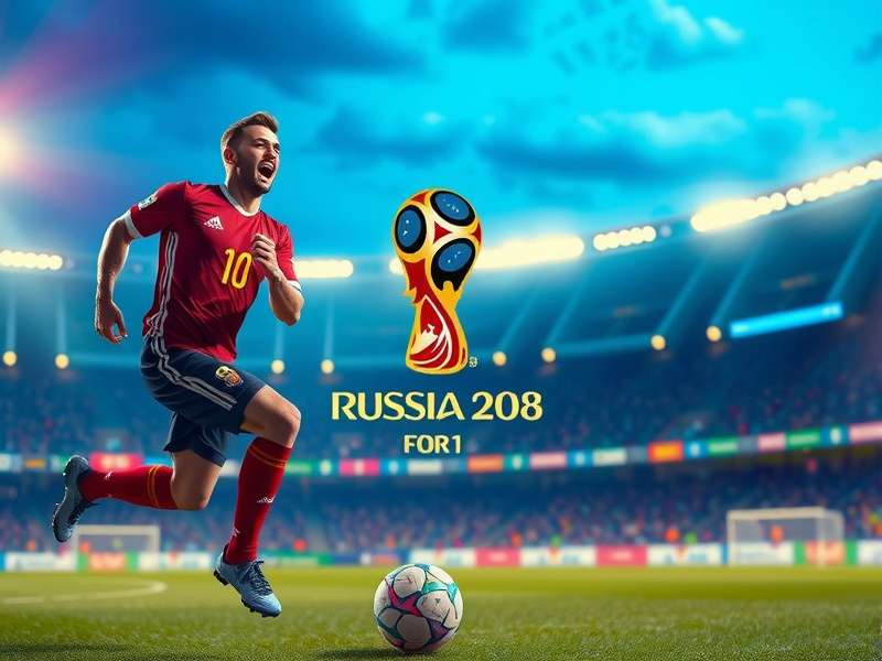 FIFA World Cup trophy on football pitch with stadium in background