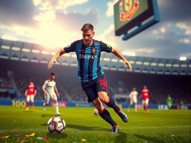 Panoramic view of a modern football stadium with lights on