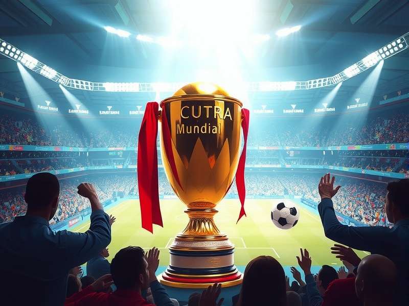 Panoramic view of a massive football stadium filled with fans during a night match