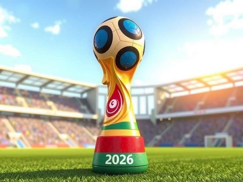 Panoramic view of a packed soccer stadium at night with dazzling lights