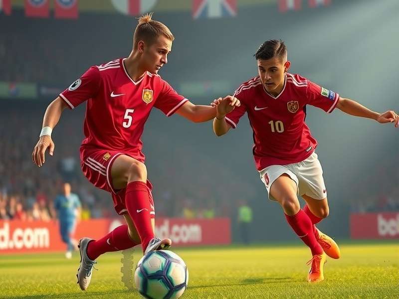 Celebrating football fans at a FIFA World Cup stadium with colorful flags