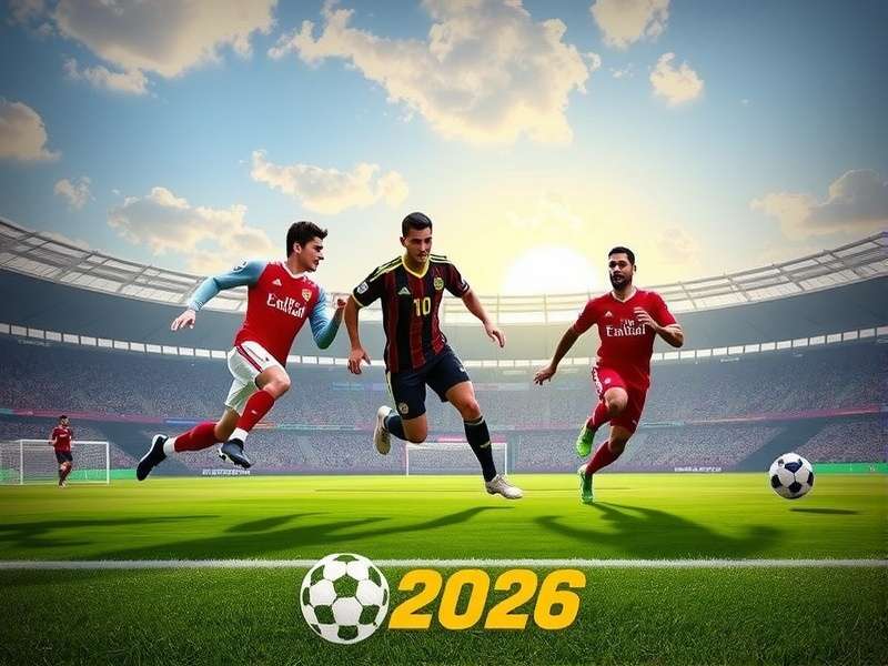 Panoramic view of a modern football stadium at night, illuminated for a major event, representing the scale of WC 2026