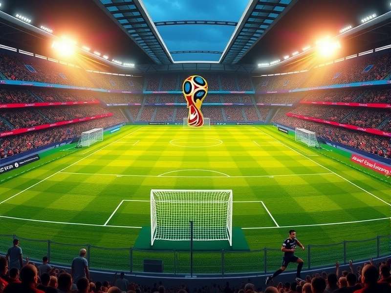 Illustration of World Cup trophy and football on a map