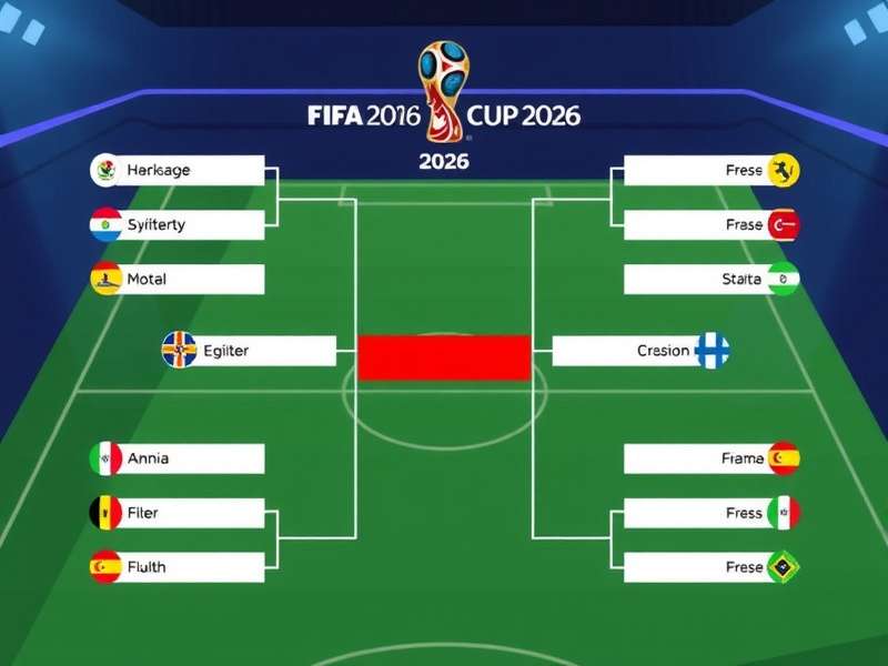 FIFA World Cup 2026 stadium with illuminated pitch and trophy display