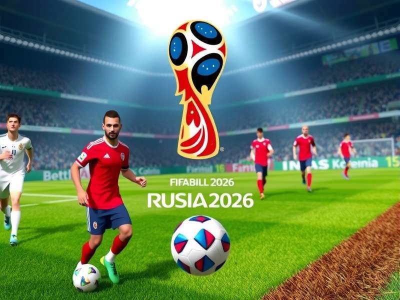FIFA World Cup 2026 stadium with fans cheering and giant trophy