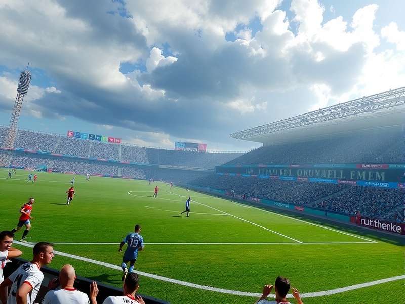 FIFA World Cup 2026 concept art showing host stadiums and football fans celebrating